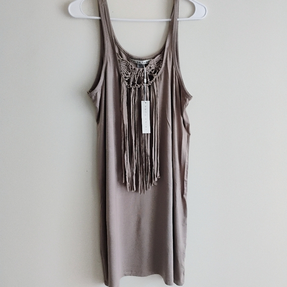 NWT Trina Turk Althea Tank Dress Gray Fringe Tassel Boho Western Cowgirl Macrame - Picture 3 of 12
